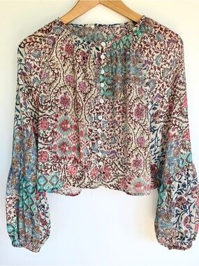Zara Multi-Color Floral Print Button-Front Blouse